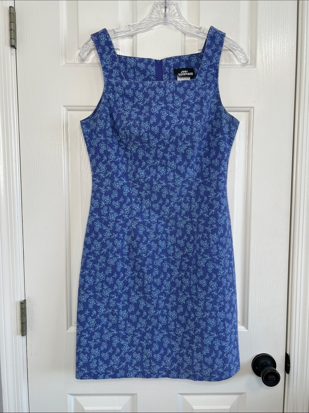 Vintage Jodi Kristopher purple mini dress blue ditsy floral stretchy size 7/8